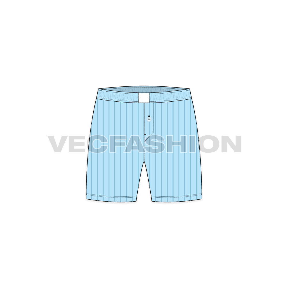 Mens cotton boxer shorts, pin stripe flat sketch, front view