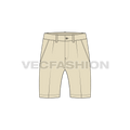 Mens cotton shorts mid-thigh length flat sketch, front view