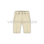 Mens cotton shorts mid-thigh length flat sketch, front view