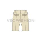 Mens cotton shorts mid-thigh length flat sketch, back view