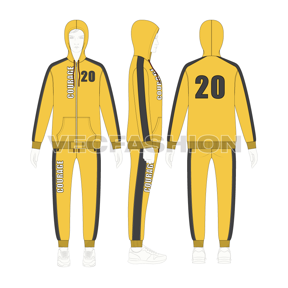 Mens courage tracksuit flat sketch, on croqui