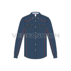 Mens cowboy denim shirt flat sketch, front view