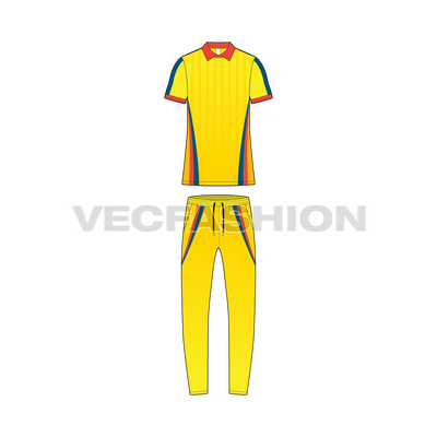 Mens cricket uniform kit, cad flat sketch, front view