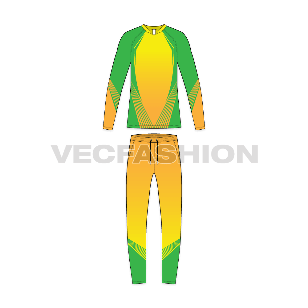 Mens cricket uniform kit, apparel template flat sketch, front view