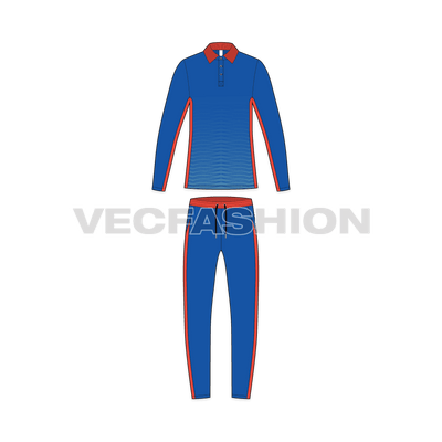 Mens cricket uniform kit, full length flat sketch, front view