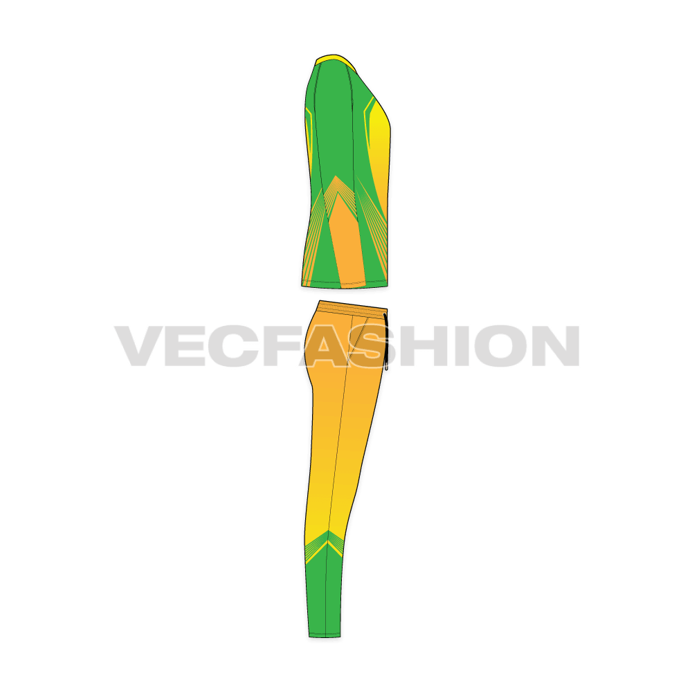 Mens cricket uniform kit, apparel template flat sketch, side view