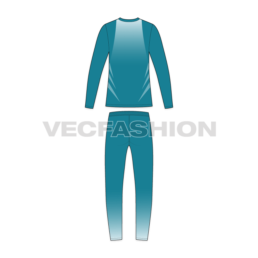 Mens cricket uniform kit, sportswear flat sketch, back view