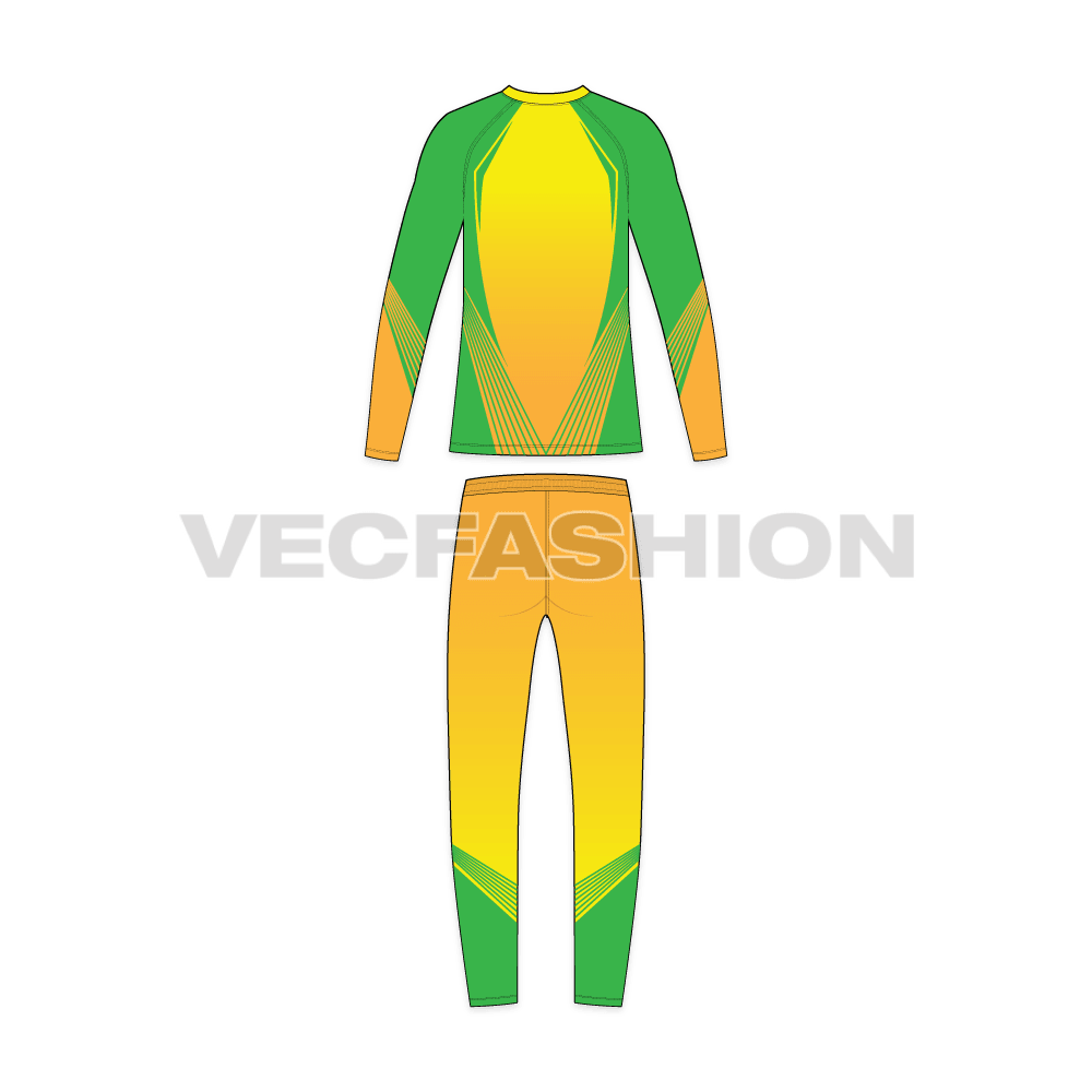 Mens cricket uniform kit, apparel template flat sketch, back view