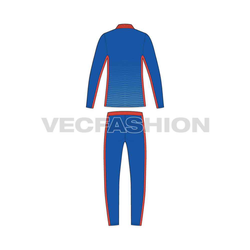 Mens cricket uniform kit, full length flat sketch, back view