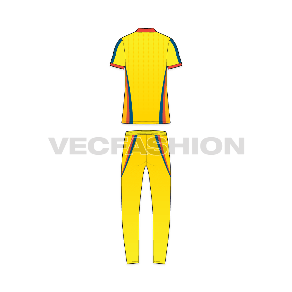 Mens cricket uniform kit, cad flat sketch, back view