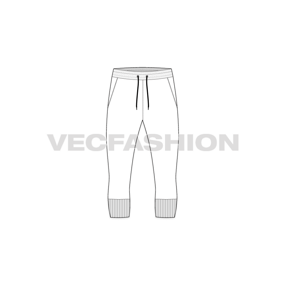 Mens cropped jogger pants flat sketch, front view