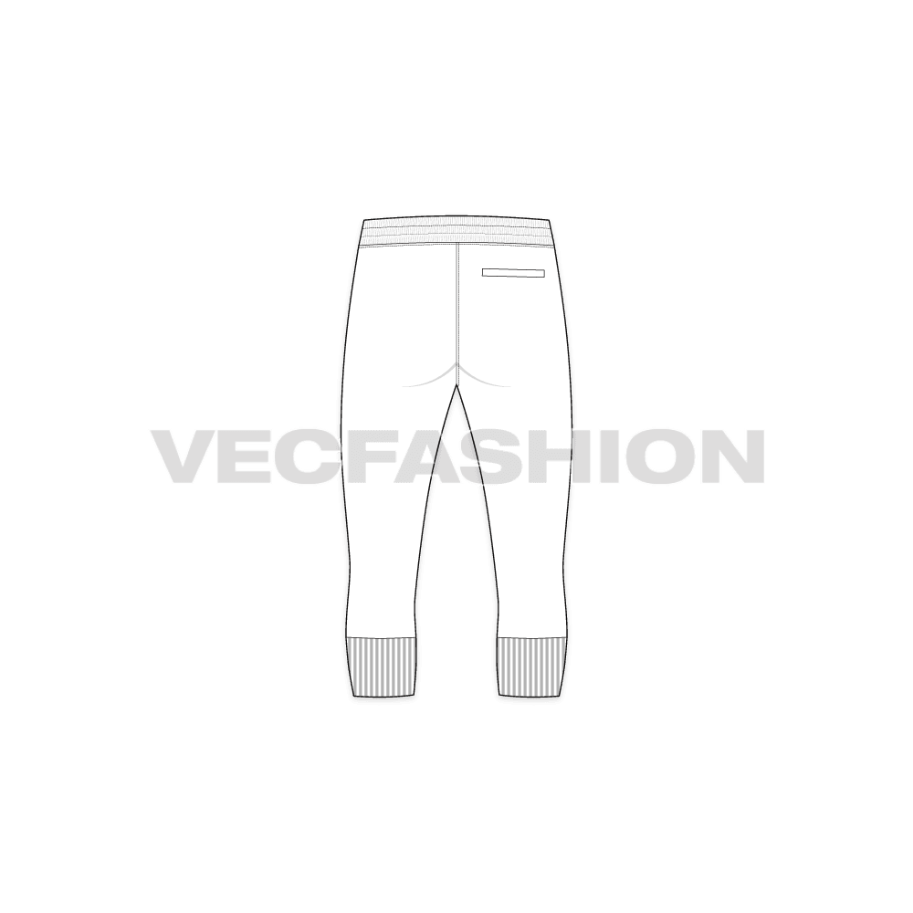 Mens cropped jogger pants flat sketch, back view