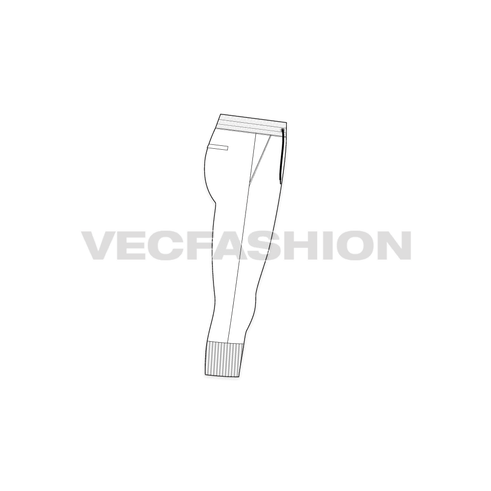 Mens cropped jogger pants flat sketch, side view