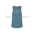 Mens curved hem gym tank flat sketch, front view