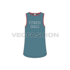 Mens curved hem gym tank flat sketch, front view