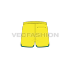 Mens curved hem swim shorts flat sketch, back view