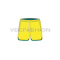 Mens curved hem swim shorts flat sketch, front view
