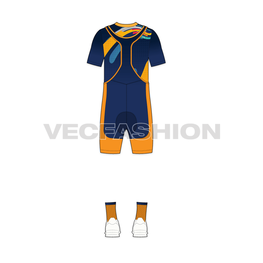 Mens cycling uniform kit, tank set flat sketch, back view