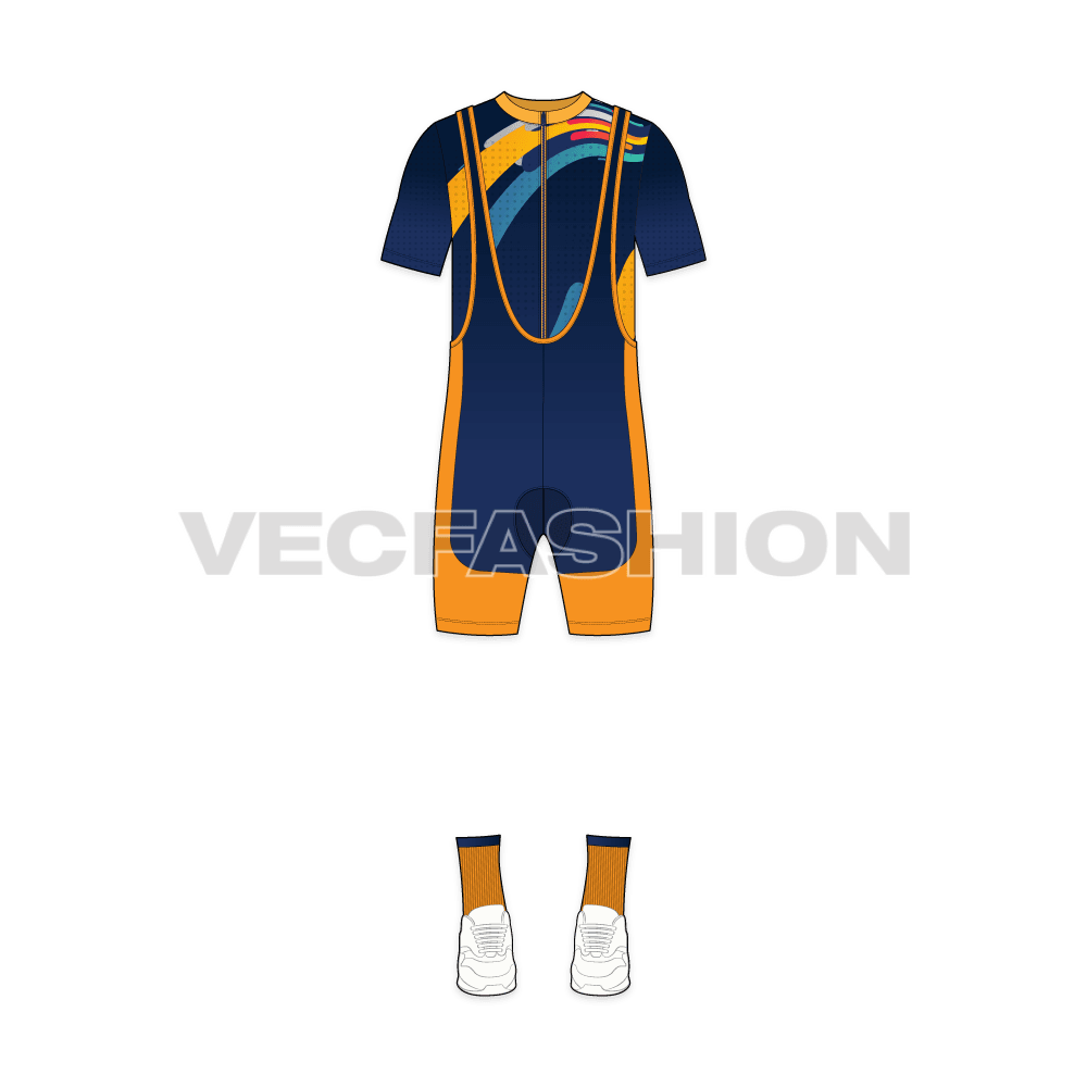 Mens cycling uniform kit, tank set flat sketch, front view