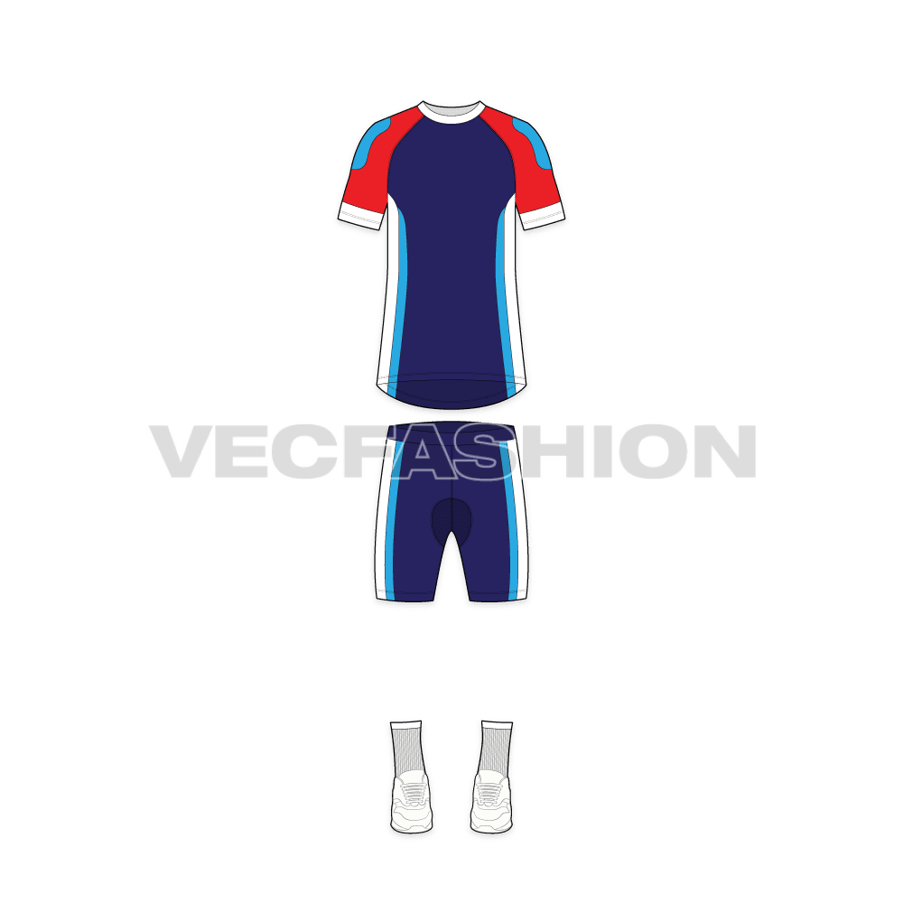 Mens cycling uniform kit flat sketch, front view
