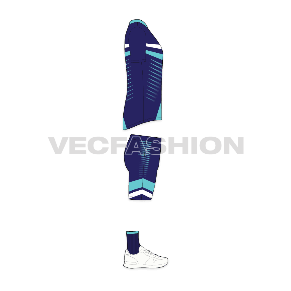 Mens cycling uniform kit, cad flat sketch, side view