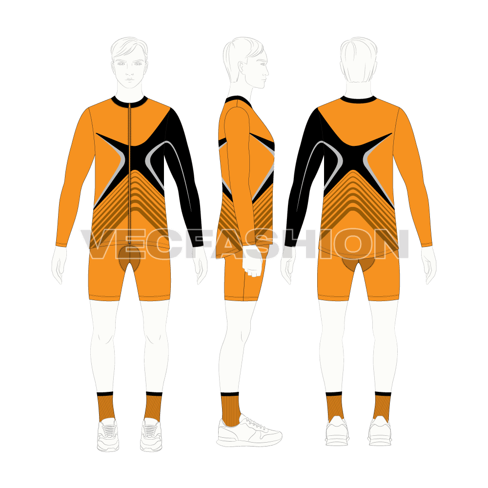 Mens cycling uniform kit, team flat sketch, croqui sketch