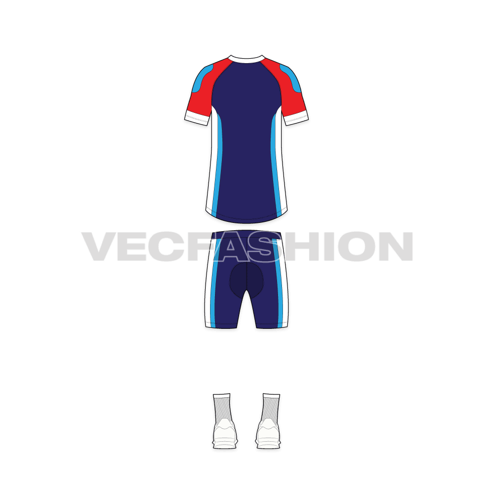 Mens cycling uniform kit flat sketch, back view