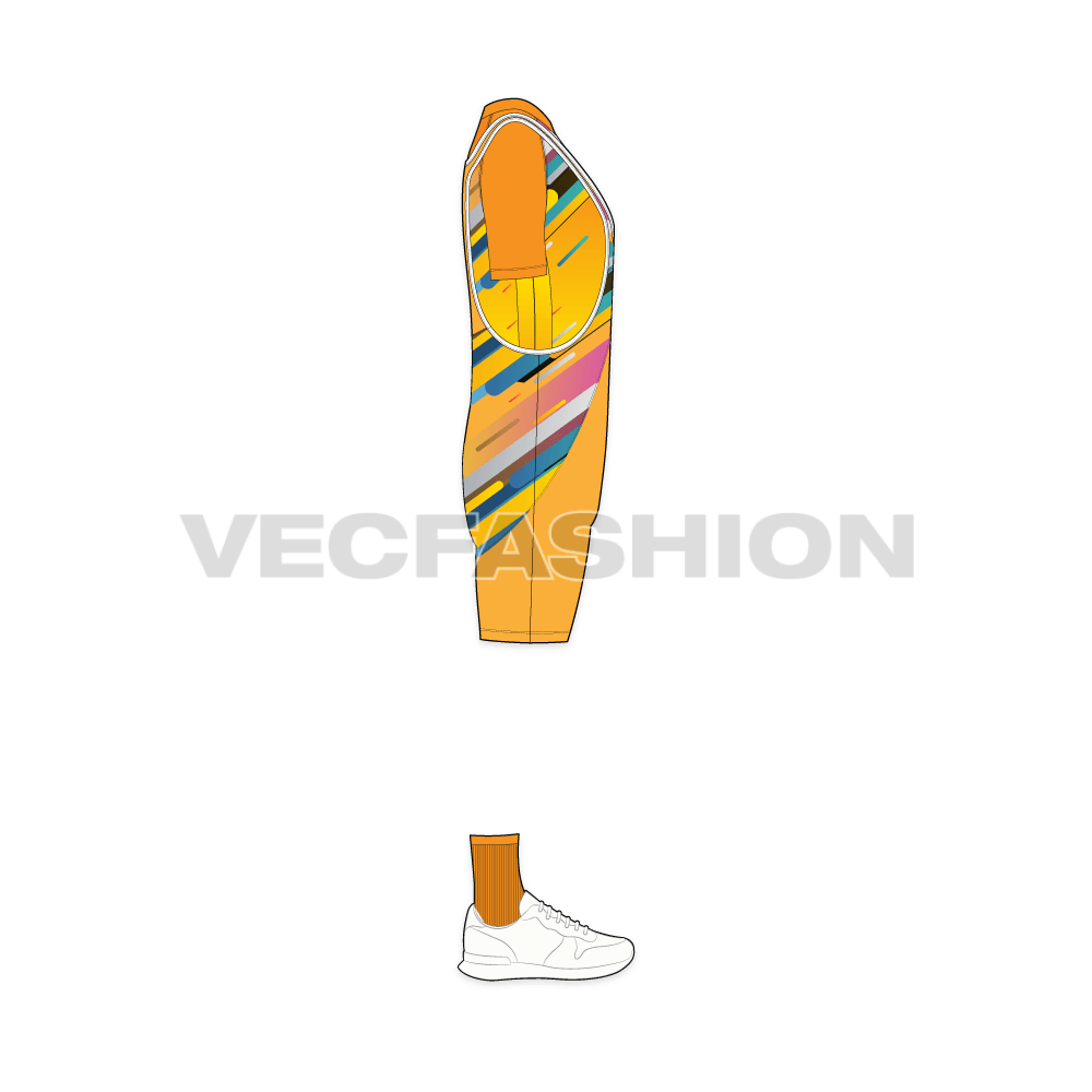 Mens cycling uniform kit, apparel flat sketch, side view