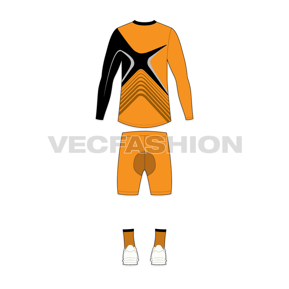 Mens cycling uniform kit, team flat sketch, back view