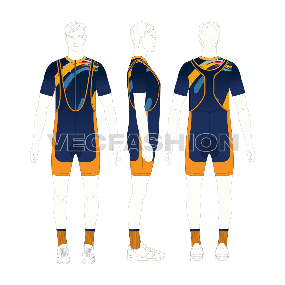 Mens cycling uniform kit, tank set flat sketch, croqui sketch