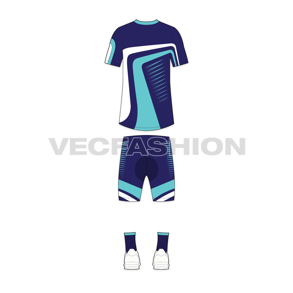 Mens cycling uniform kit, cad flat sketch, back view