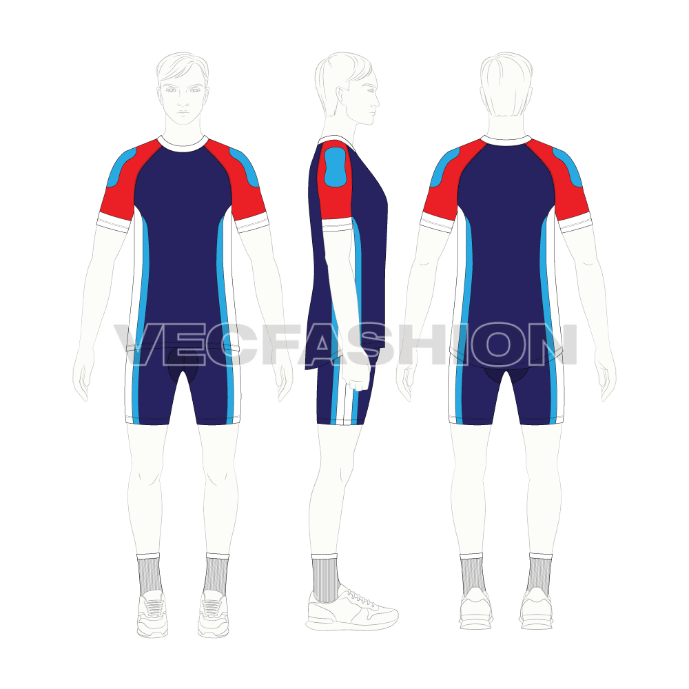 Mens cycling uniform kit flat sketch, croqui sketch