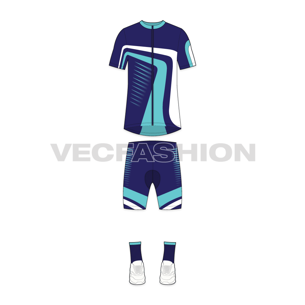 Mens cycling uniform kit, cad flat sketch, front view