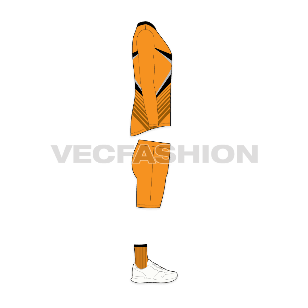 Mens cycling uniform kit, team flat sketch, side view