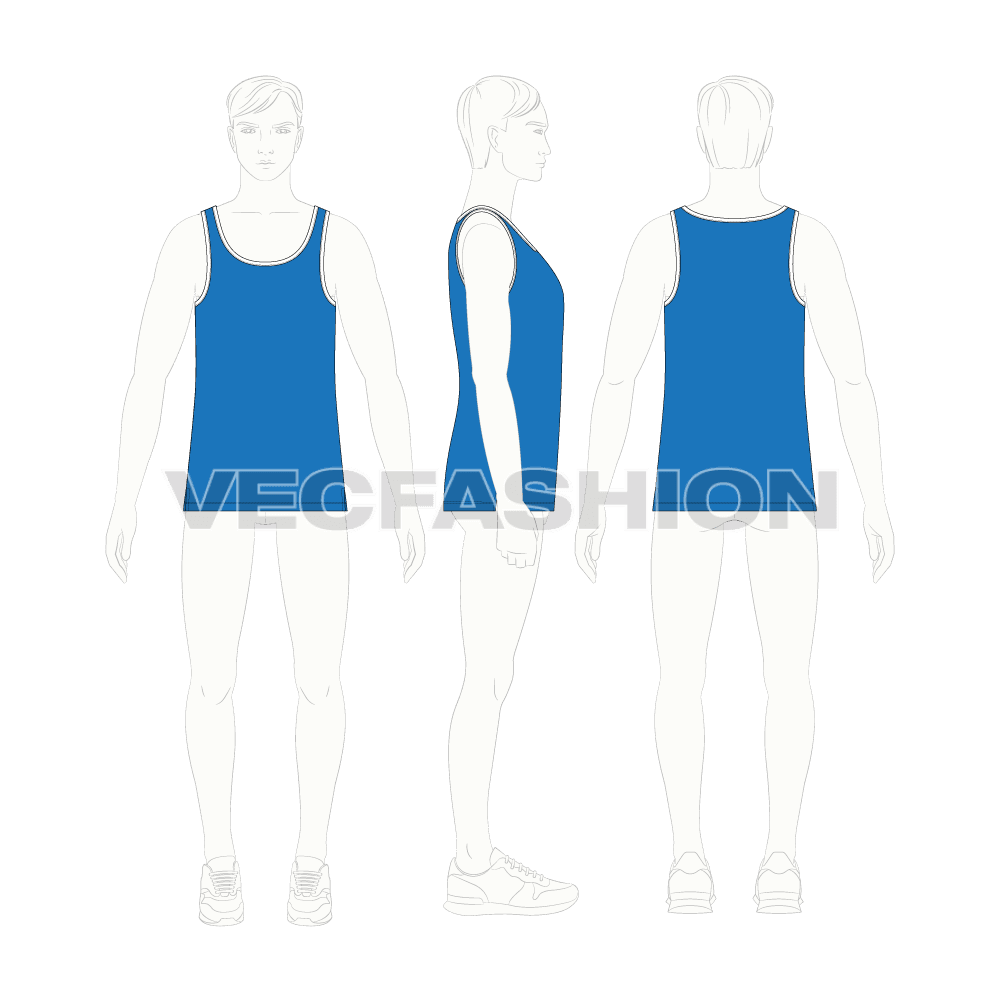 Mens deep neck tank top flat sketch, croqui sketch