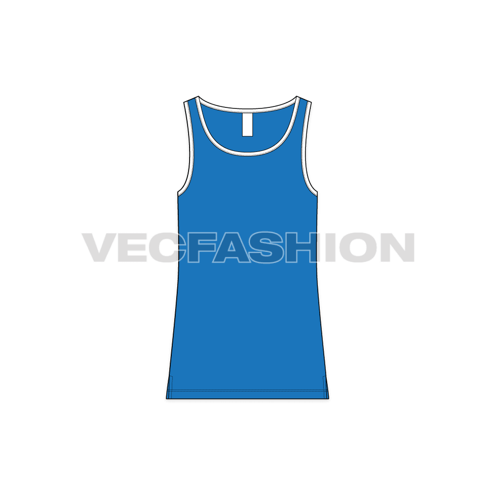 Mens deep neck tank top flat sketch, front view