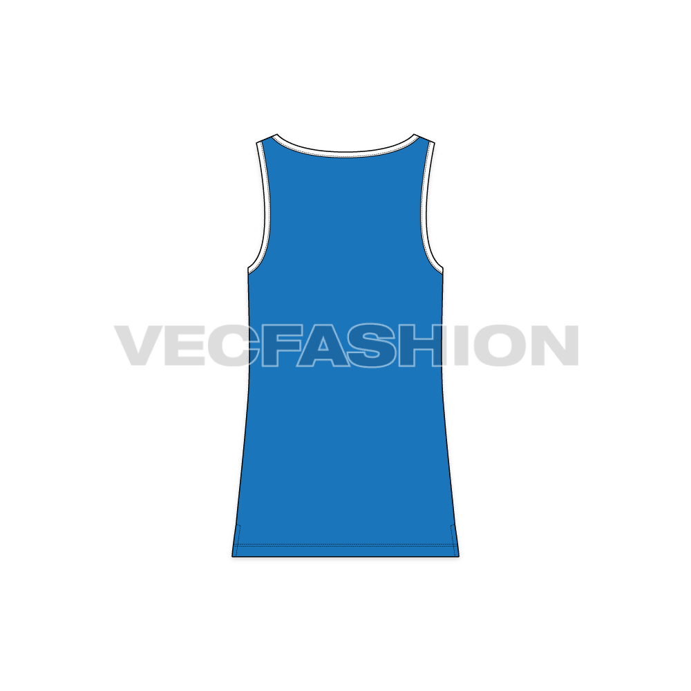 Mens deep neck tank top flat sketch, back view