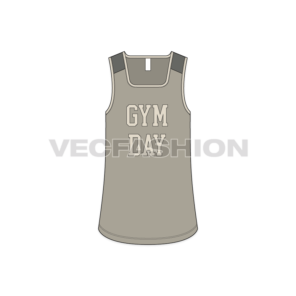 Mens deep square neck gym tank flat sketch, front view