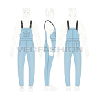 Mens denim dungaree flat sketch, on croqui