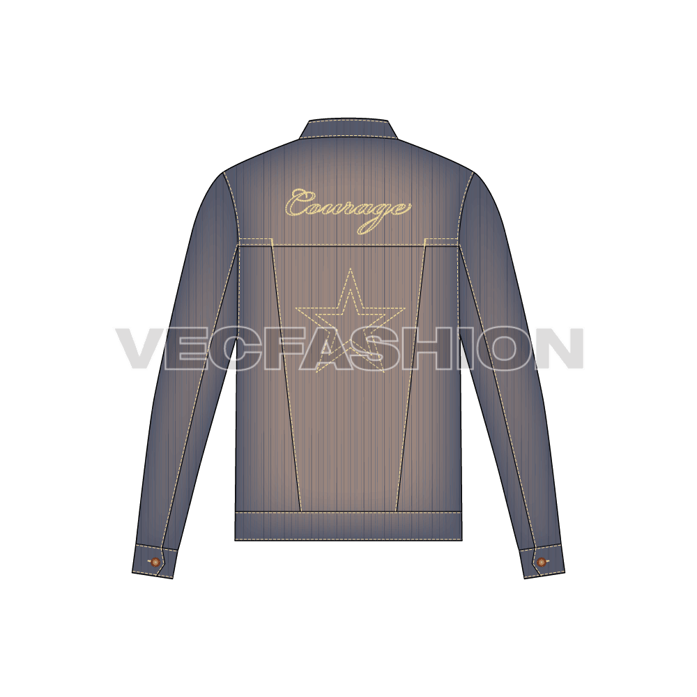 Mens Denim Jacket flat sketch, back view