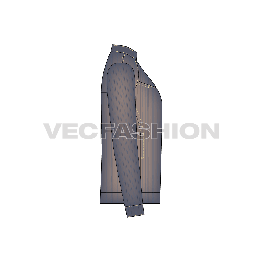 Mens Denim Jacket flat sketch, side view
