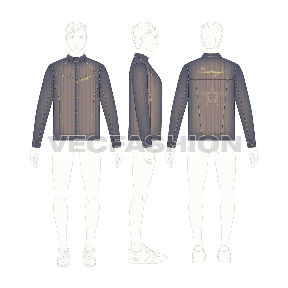 Mens Denim Jacket flat sketch, croqui sketch