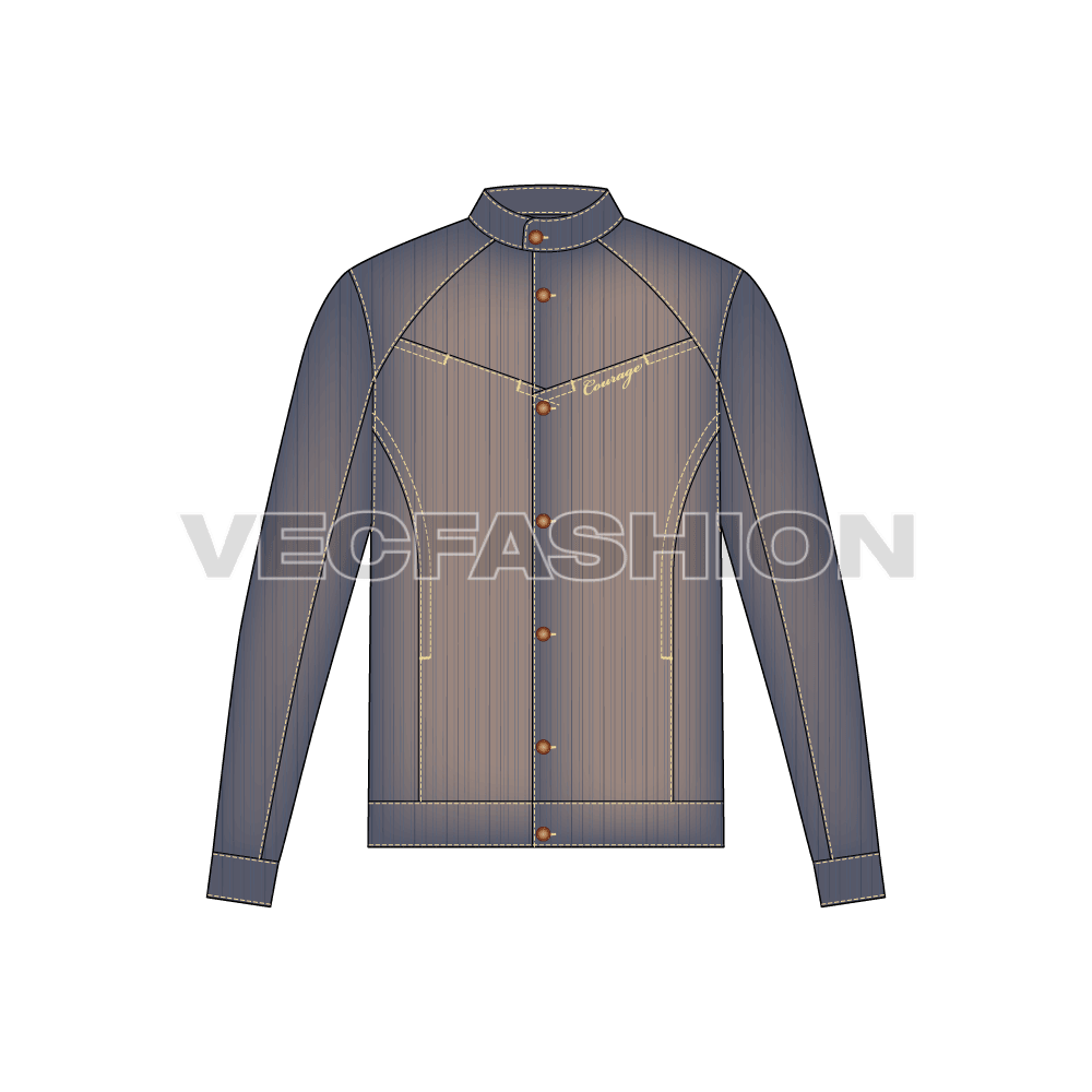 Mens Denim Jacket flat sketch, front view