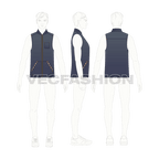 Mens denim vest fashion flat flat sketch, croqui sketch
