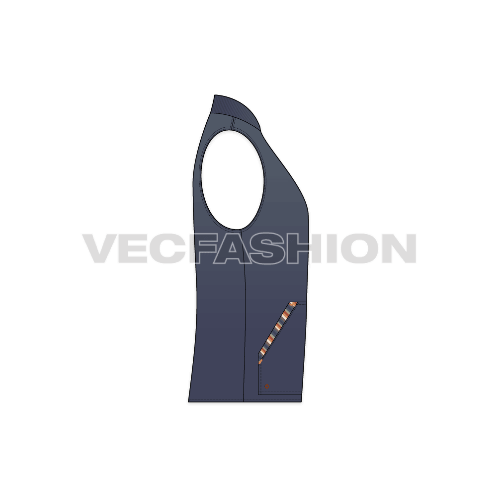 Mens denim vest fashion flat flat sketch, side view