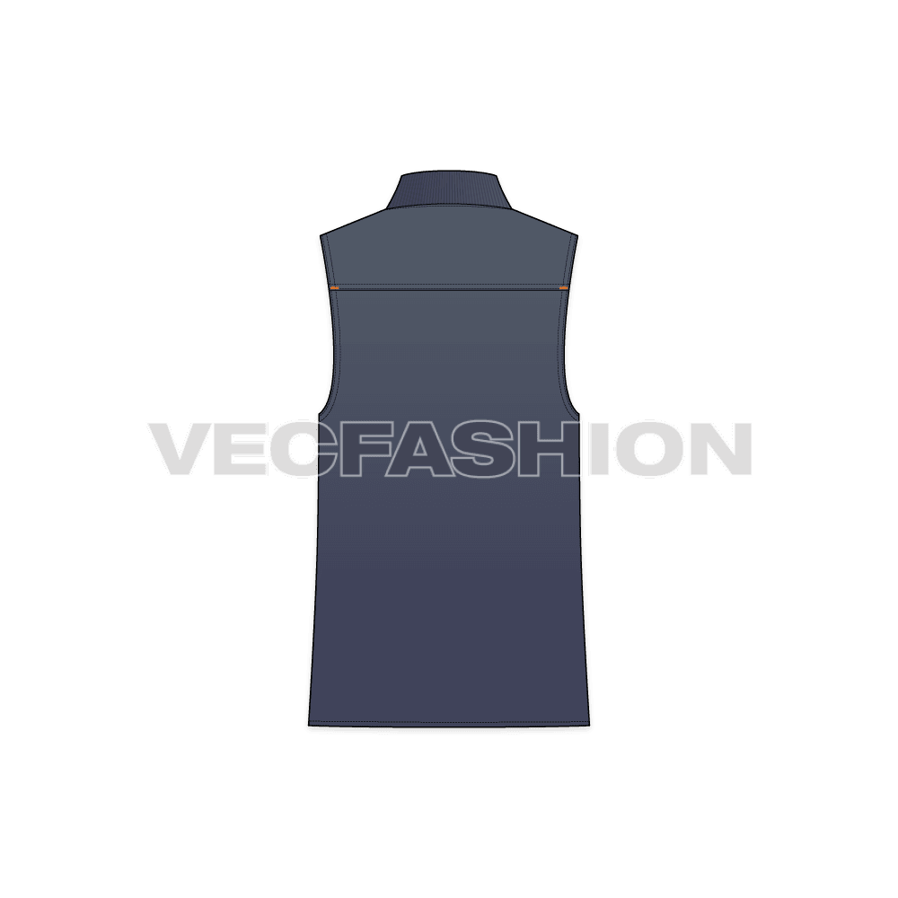 Mens denim vest fashion flat flat sketch, back view