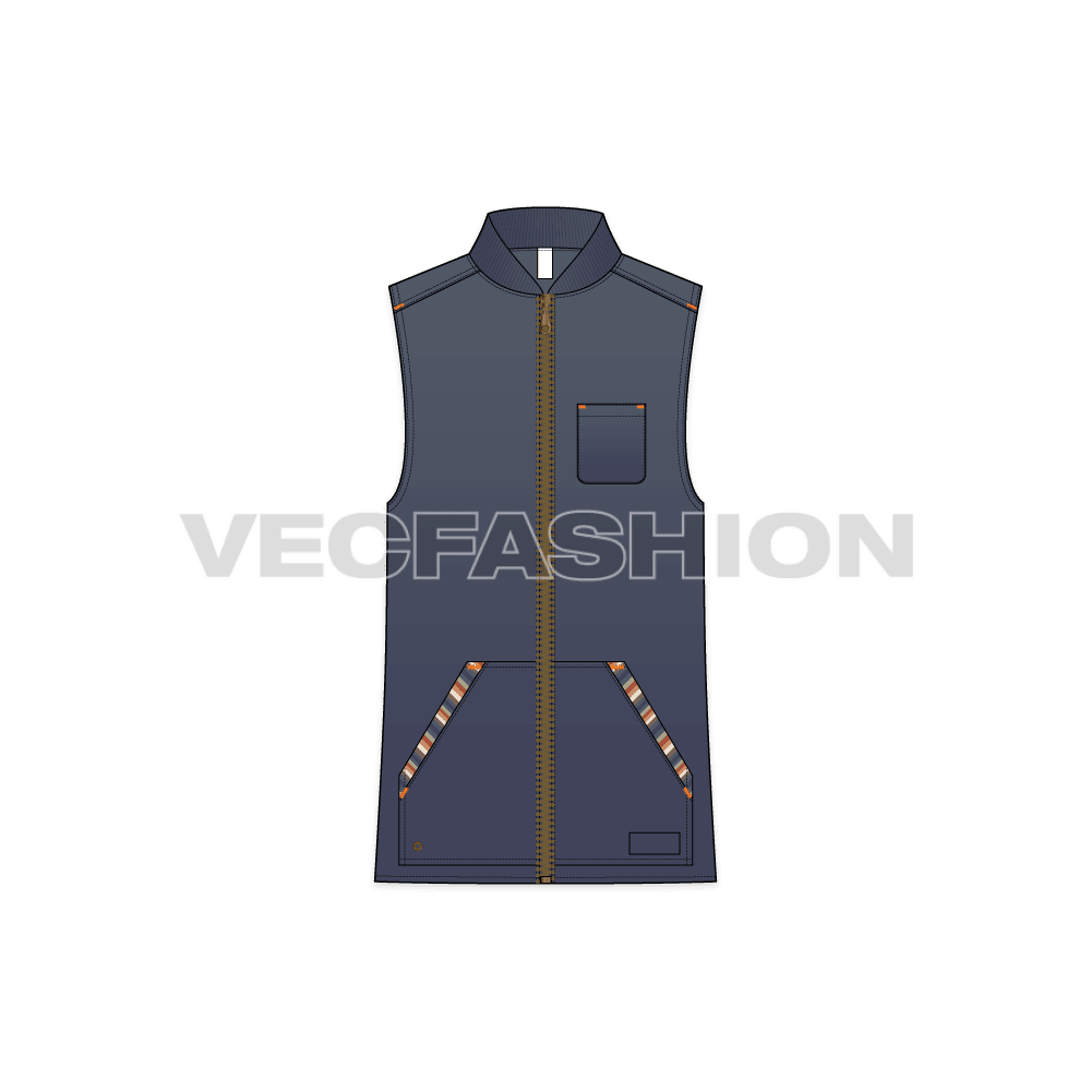 Mens denim vest fashion flat flat sketch, front view