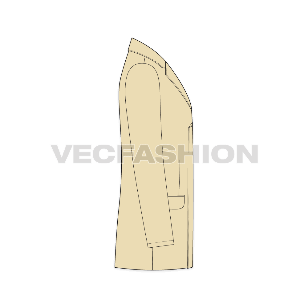 Mens Double Breasted Coat flat sketch, side view