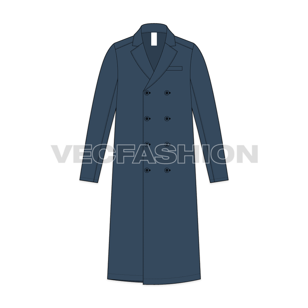 Double Breasted Overcoat Mens flat sketch, front view