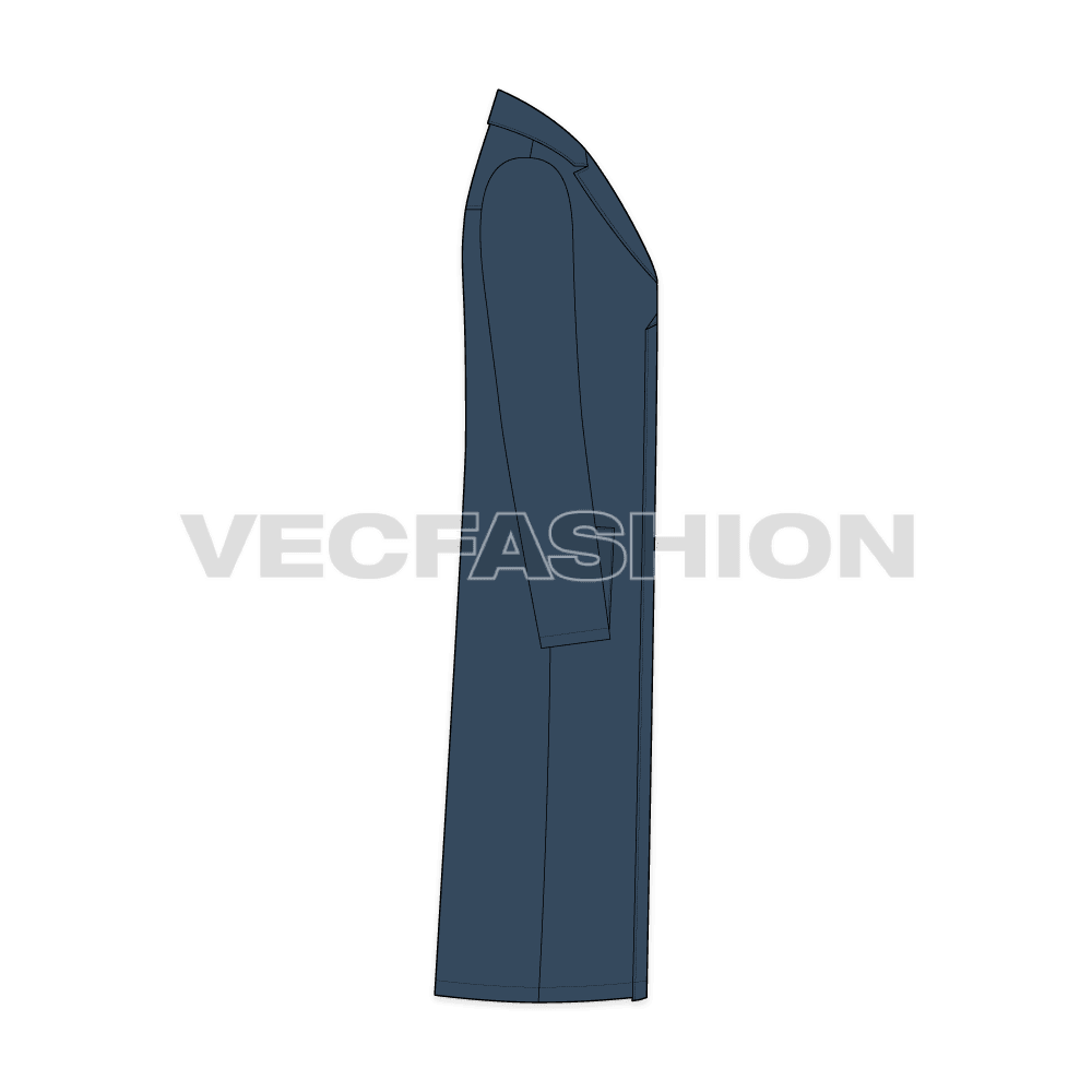 Mens Double Breasted Coat flat sketch, side view